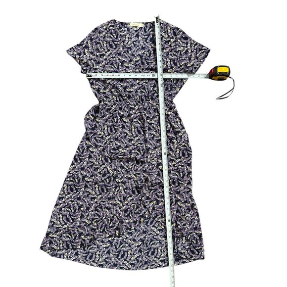 Floral Print High-Low Wrap Dress With Elastic Waist Short Sleeves Tie By Rokoko - Picture 9 of 11